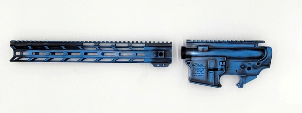 Custom Anderson UPPER & LOWER Receiver with HANDGUARD Olympic Blue Battleworn