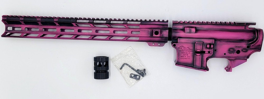 Custom Anderson UPPER & LOWER Receiver with HANDGUARD Magpul PINK Battleworn