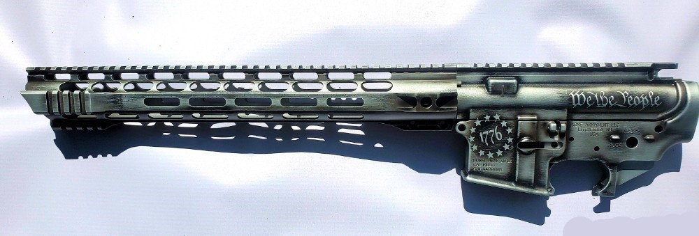 Custom Toxic Silver UPPER & LOWER Receiver with HANDGUARD Battleworn