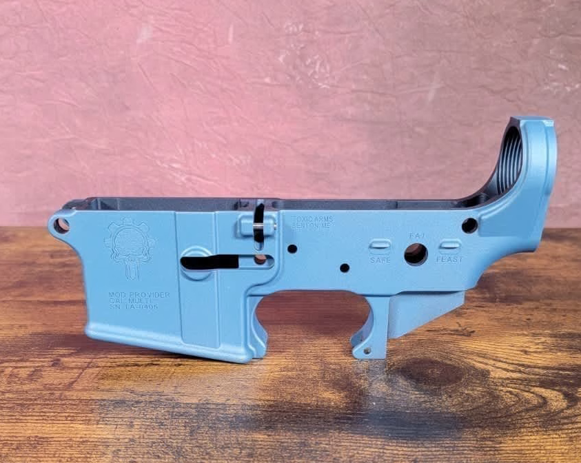 TITANIUM BLUE TOXIC STRIPPED LOWER RECEIVER ALUMINUM AR15 ENHANCED AR15 CERAKOTE